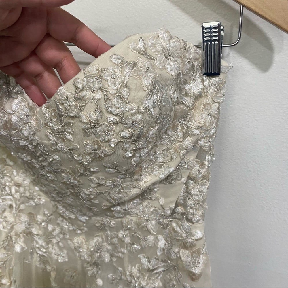 BHLDN Jenny Yoo Marianna Gown Strapless Silk‎ Ivory Chiffon Floral Size 4 - Picture 7 of 11